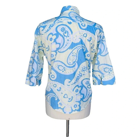 TOTEM By The Sea Women’s Sz M Blue Paisley Cotton 3/4 Sleeve Button Front Shirt - Picture 3 of 3